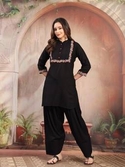 Clora Creation - Black Pleated Kurta and Farshi Salwar