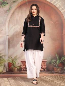 Clora Creation - Black Pleated Kurta and Farshi Salwar
