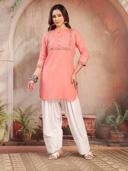 Clora Creation - Peach Pleated Kurta and Farshi Salwar