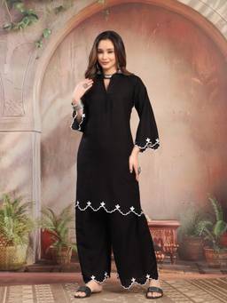 Clora Creation - Black Embroidered Kurta and Palazzo