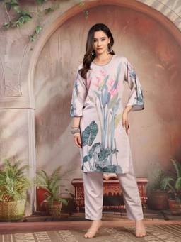 Clora Creation - Grey Floral Printed Kurta and Pant