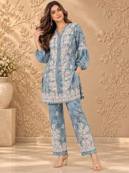Sindh Fashion - Blue Floral Embroidered Co-ord Set