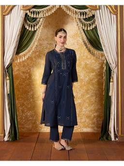 Lakshita - Aavika Navy Blue Embroidered Kurta and Pant with Dupatta