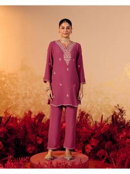 Lakshita - Aadhya Wine Embroidered Kurta and Pant