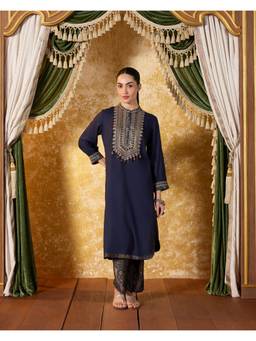 Lakshita - Iraaya Midnight Navy Blue Embroidered Kurta and Pant