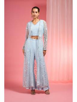 MILU MADAN - Blue Thread Work Cape and Top and Palazzo