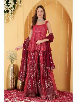 MILU MADAN - Pink Embellished Kurti and Sharara with Dupatta