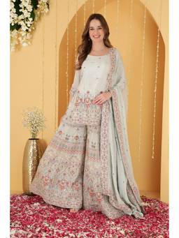 MILU MADAN - Blue Embellished Kurti and Sharara with Dupatta