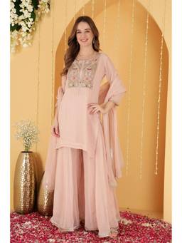 MILU MADAN - Pink Embellished Kurti and Sharara with Dupatta