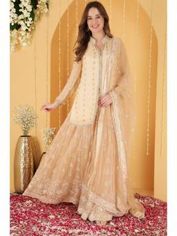 MILU MADAN - Light Beige Embellished Kurti and Sharara with Dupatta