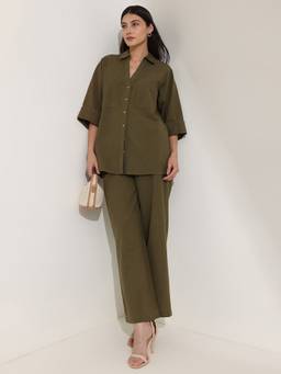 Pink Fort - Olive Solid Co-Ord Set