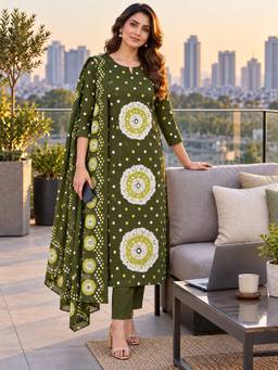 BERRYLICIOUS - Olive Printed Kurta and Pant with Dupatta