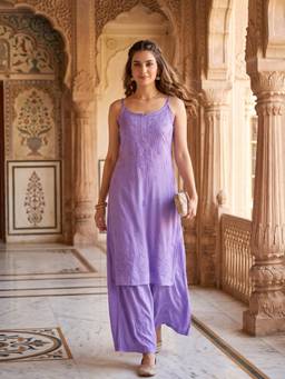 Khaka-The Chikankari Heritage - Lavender Rayon Chikankari Kurta and Palazzo