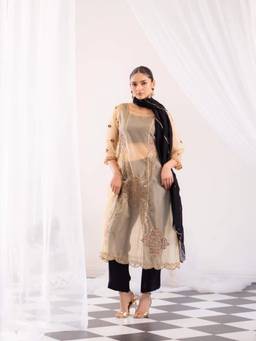 LABEL SHRYESI - Sand Petal Beige Kurta And Pant With Dupatta