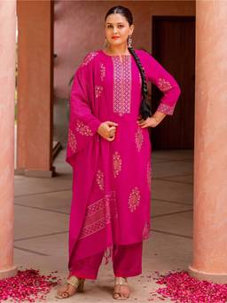 ARAMYA - Pink Floral Kurta and Palazzo with Dupatta