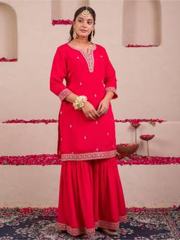 ARAMYA - Red Embroidered Kurta and Sharara