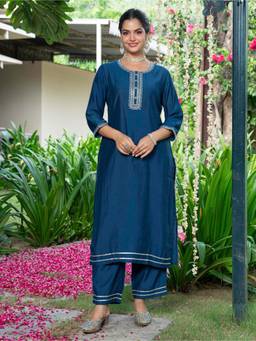 ARAMYA - Blue Embroidered Kurta and Pant