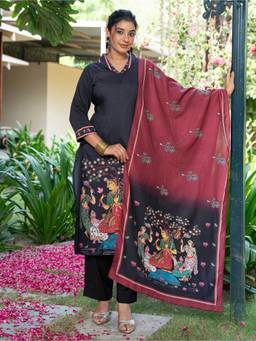 ARAMYA - Black Printed Kurta and Pant with Dupatta