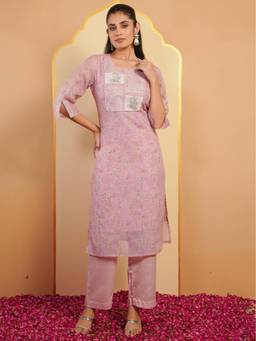 ARAMYA - Pink Floral Kurta and Pant