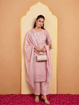 ARAMYA - Pink Floral Kurta and Pant with Dupatta