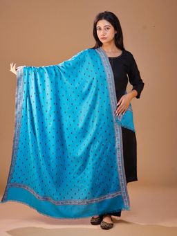 SWI STYLISH - Women Jamawar Wool Shawl Turquoise