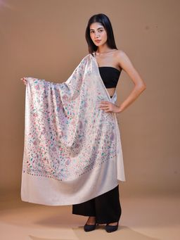 SWI STYLISH - Women Aari Embroidered Wool Shawl White