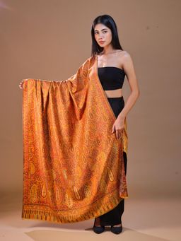 SWI STYLISH - Women Kani Woven Design Wool Shawl Yellow