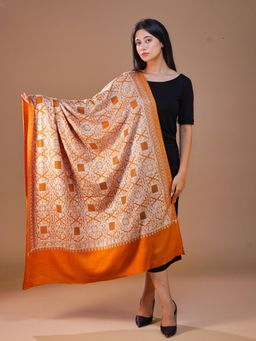 SWI STYLISH - Women Pure Wool Aari Embroidered Shawl Mustard