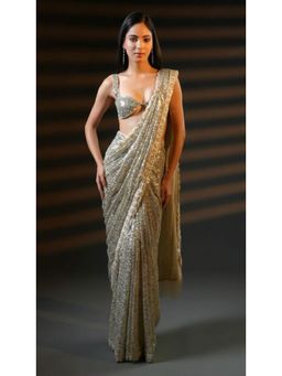 HANDME - Premium Luxe Sequin Infused Cream Saree with Unstitched Blouse