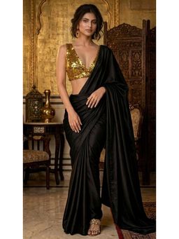 HANDME - Midnight Noir Satin Saree with Unstitched Blouse