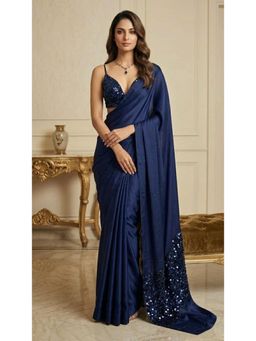 HANDME - Ready To Wear Midnight Muse Navy Satin Saree With Sequins Blouse