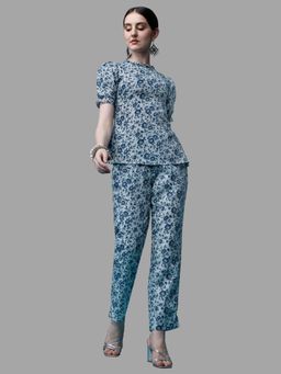 RAISIN - Womens Blue Cotton Printed Co-Ord (Set of 2)