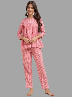 RAISIN - Womens Pink Cotton Printed Co-Ord (Set of 2)