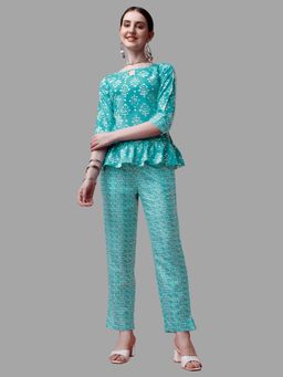 RAISIN - Womens Sky Blue Cotton Printed Co-Ord (Set of 2)