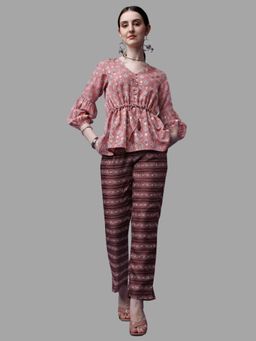 RAISIN - Womens Light Pink Cotton Printed Co-Ord (Set of 2)