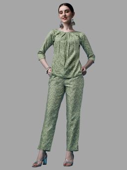 RAISIN - Womens Green Cotton Printed Co-Ord (Set of 2)