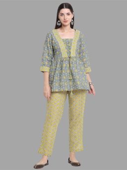 RAISIN - Womens Yellow Cotton Printed Co-Ord (Set of 2)