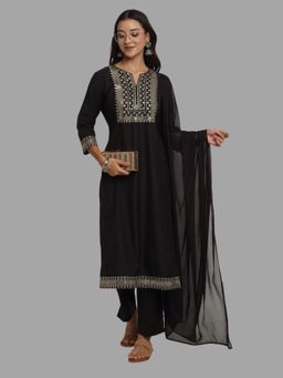 RAISIN - Womens Stylish Rayon Black Kurta With Dupatta And Pant (Set of 3)