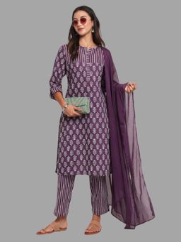 RAISIN - Womens Stylish Cotton Purple Kurta With Dupatta And Pant (Set of 3)