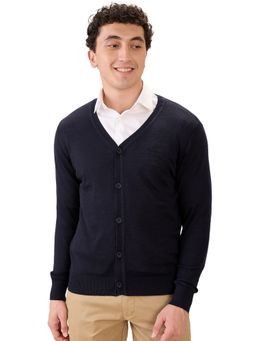 ColorPlus - Navy Regular Fit Solid Full Sleeve Cardigan