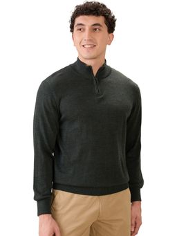 ColorPlus - Dark Green Regular Fit Textured Full Sleeve Sweater
