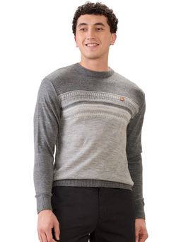 ColorPlus - Dark Grey Regular Fit Jacquard Full Sleeve Sweater
