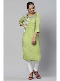 Aurelia - Green Straight Liva Kurta with Floral Motifs