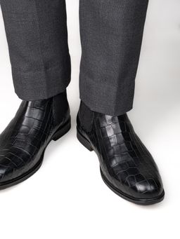 Alberto Torresi - Black Croc-Textured Leather Chelsea Boots for Men