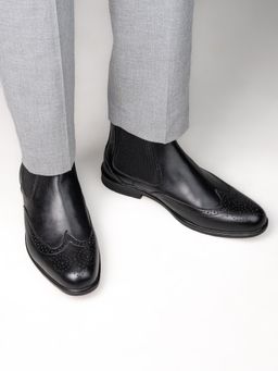 Alberto Torresi - Black Leather Brogue Chelsea Boots for Men
