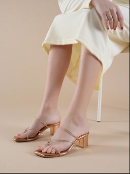 MOZAFIA - Women Rose Gold Stylish Formal Block Heels