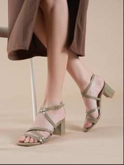 MOZAFIA - Women Green Block Heels