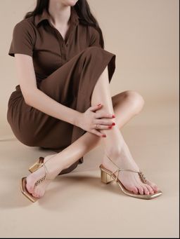 MOZAFIA - Women Golden Stylish Casual Block Heels