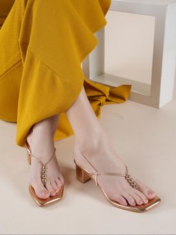 MOZAFIA - Women Rose Gold Stylish Casual Block Heels