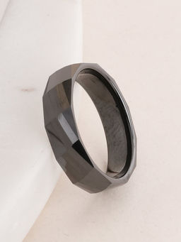 Palmonas - Slanted Black Band Ring For Mens